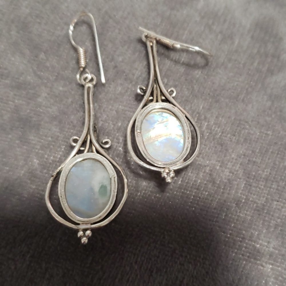 Sterling silver moonstone earrings stamped 925 - Picture 2 of 5
